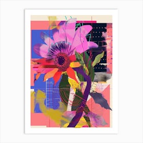 Aster 8 Neon Flower Collage Art Print