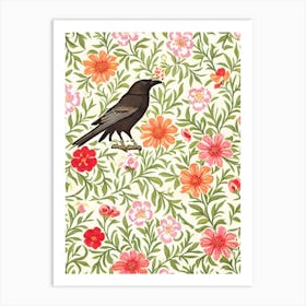 Crow William Morris Style Bird Art Print
