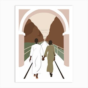 Two People Walking Through A Tunnel Art Print