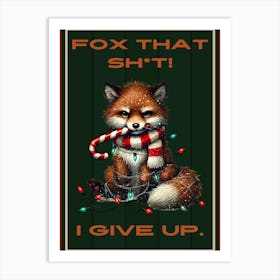 Fox in Christmas Lights Green Sign Art Print