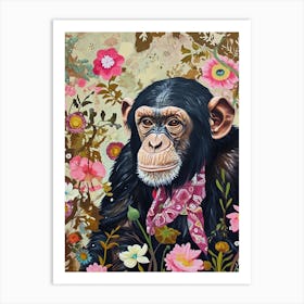 Floral Animal Painting Chimpanzee 3 Art Print