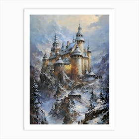 Castle In The Snow, winter, castle,a breathtaking landscape scenery,multilayer view,enchanted stunning visually,dark influenza,ink v3,oil on linen ,oil on canvas, artistic masterwork,perfect painting,soft color,inspired by wadim kashin, Art Print