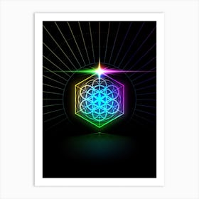 Neon Geometric Glyph in Candy Blue and Pink with Rainbow Sparkle on Black n.0420 Art Print