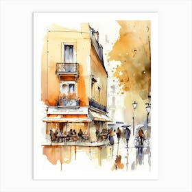 Watercolor Sketch Of A Cafe In Paris Art Print