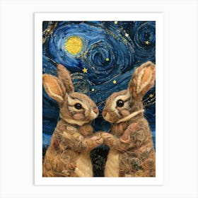 Rabbits On Starry Night Art Print