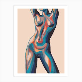 Retro Nude Figure In Blue And Orange Art Print