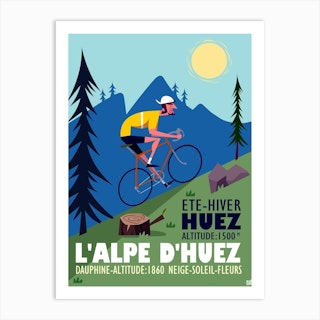 L Aple D Huez Cycling Poster Blue & Green Art Print