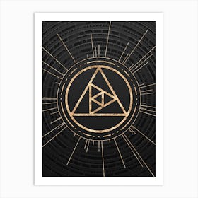 Geometric Glyph Symbol in Gold with Radial Array Lines on Dark Gray n.0033 Art Print