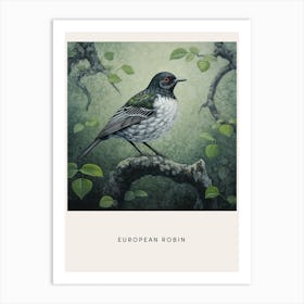 Ohara Koson Inspired Bird Painting European Robin 4 Poster Art Print