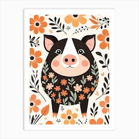 Floral Cute Baby Pig Nursery (26) Art Print