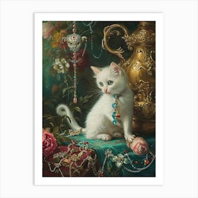 Kitten With Jewels Rococo Painting Inspired 2 Art Print