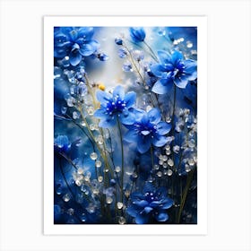 Blue Flowers Wallpaper Art Print