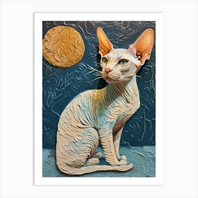 Sphynx Cat Relief Illustration 4 Art Print