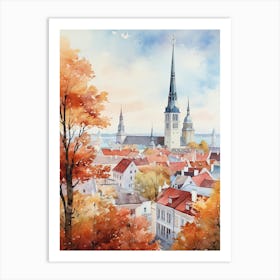 Tallinn Estonia In Autumn Fall, Watercolour 1 Art Print