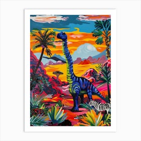 Dinosaur In The Wild With A Zebra 3 Art Print