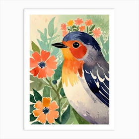 Bird With A Flower Crown Robin 1 Art Print