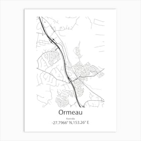 Ormeau,Australia Minimalist Map Art Print