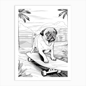 Pug Dog Skateboarding Line Art 2 Art Print