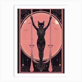The Hanged Man Tarot Card, Black Cat In Pink 3 Art Print