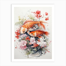 Koi Fish, Japanese Brush Painting, Ukiyo E, Minimal 2 Art Print