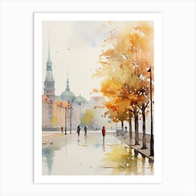 Copenhagen Denmark In Autumn Fall, Watercolour 1 Art Print