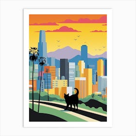 Los Angeles, United States Skyline With A Cat 0 Art Print