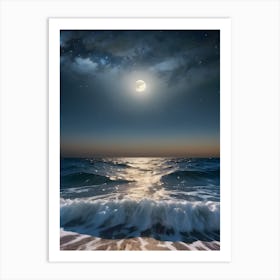 Full Moon Over The Ocean-Reimagined 2 Art Print