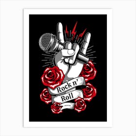 Rock N Roll Fleurs Roses Main Hard Rock Fy Art Print