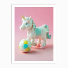 Pastel Toy Unicorn Playing Soccer 2 Art Print