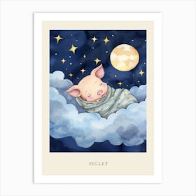 Baby Piglet Sleeping In The Clouds Nursery Poster Art Print