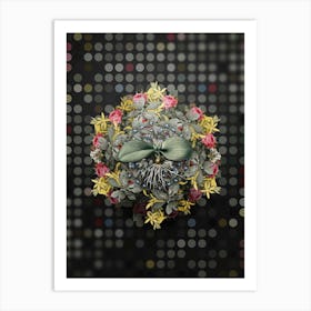 Vintage Massonia Pustulata Flower Wreath on Dot Bokeh Pattern n.0143 Art Print