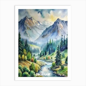 Dachigam National Park Watercolor Painting Art Print