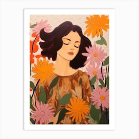 Woman With Autumnal Flowers Asters 2 Art Print