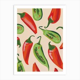 Red & Green Chilli Pattern Illustration 3 Art Print