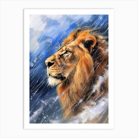 African Lion Facing A Storm Acrylic Painting 4 Art Print