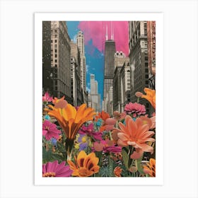 Chicago   Floral Retro Collage Style 3 Art Print
