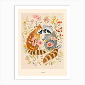 Folksy Floral Animal Drawing Racoon 3 Poster Art Print