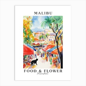 Food Market With Cats In Malibu 4 Poster Art Print