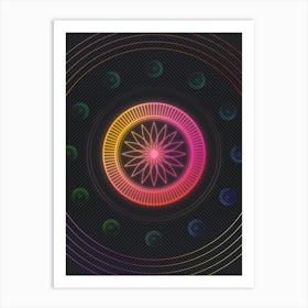 Neon Geometric Glyph Abstract in Pink and Yellow Circle Array on Black n.0040 Art Print