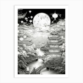 Chinese Lantern Festival Black And White 1 Art Print