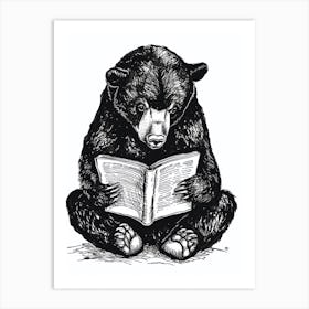 Malayan Sun Bear Reading Ink Illustration 1 Art Print