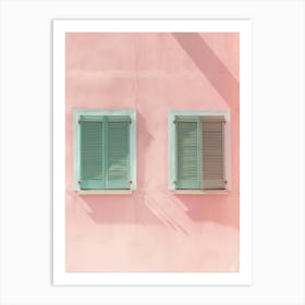 Pink Wall With Green Shutters 1 Art Print