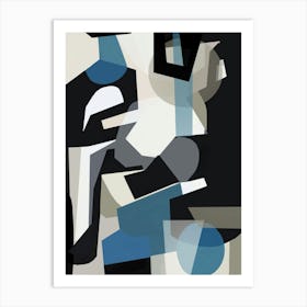 COOLER -  Abstract Art Geometric Shapes Blue, Black, Cream, Tan  Art Print