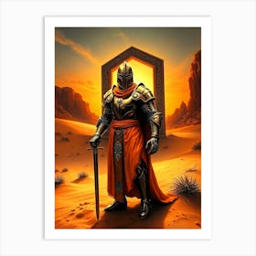 Knight By Portal - Orange Accent Drawing Affiche