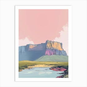 Mount Roraima Venezuela Brazil Color Line Drawing (1) Art Print