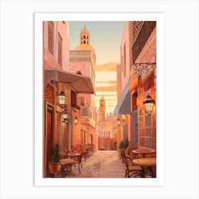 Casablanca Morocco 3 Vintage Pink Travel Illustration Art Print