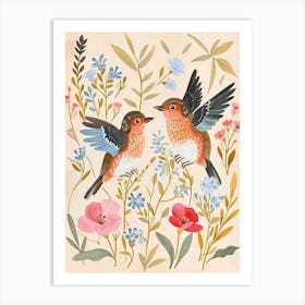 Folksy Floral Animal Drawing Bird 3 Art Print