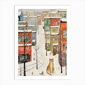 Cat In The Streets Of Sapporo   Japan With Snow 2 Art Print