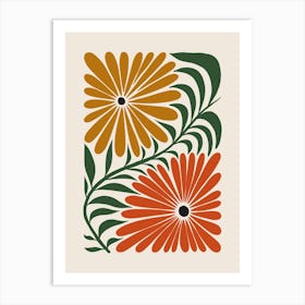 Retro Colorful Wavy Flowers Art Print