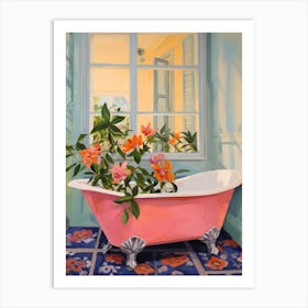 A Bathtube Full Of Camellia In A Bathroom 4 Art Print